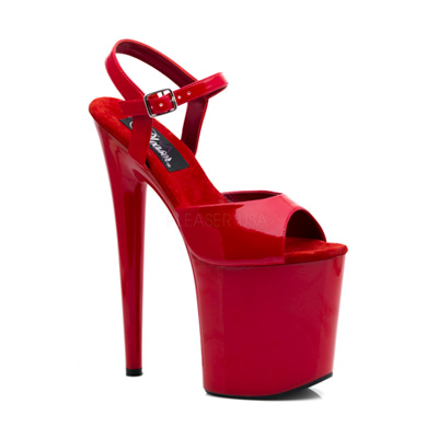 Pleaser - FLAMINGO-809 Sandale à bride à la cheville, Pole dance chaussures - Chaussures de pole dance - Rouge